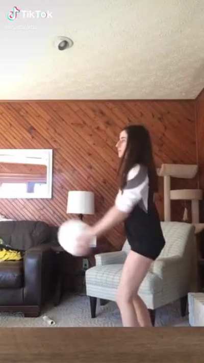 Playing volleyball at home