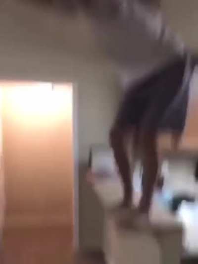 Guy tried to swing from a chandelier