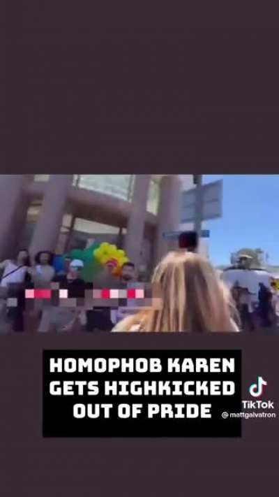 Homophobe Karen gets “Kicked” out of Pride