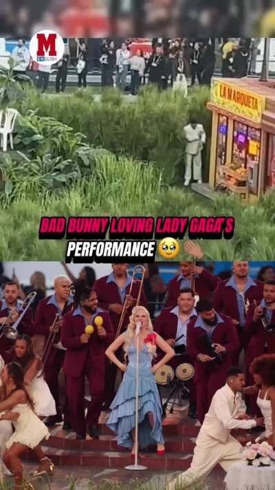 Bad Bunny was seen dancing and enjoying Gaga's part before jumping back in to perform with her 🥹🖤