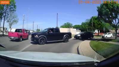 Three People Going The Wrong Way Out Of An Entrance, 1 Notices But…