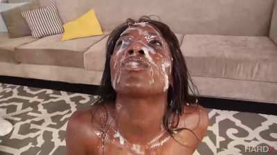 Petite ebony babe asking for more cum