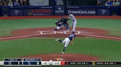 [Highlight] Shane McClanahan throws an unbelievably filthy zig-zag changeup to strike out Aaron Hicks last night