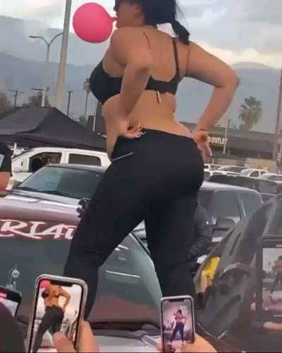 Slutty Latina flashes and twerks at car show