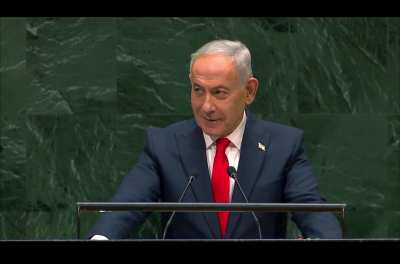 Delegates walk out at the UN as Netanyahu begins his speech