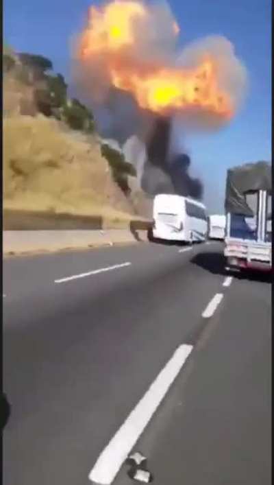 Oil tank truck goes boom on a Mexican highway
