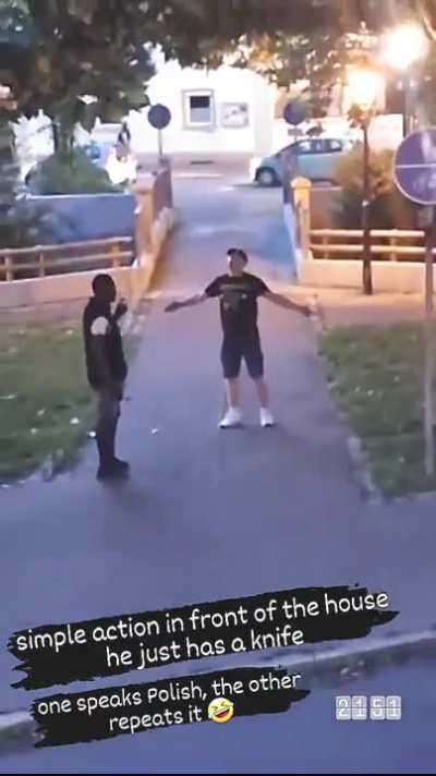 Polish guy standing up to guy with the knife