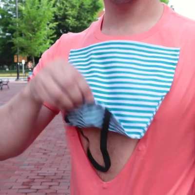 I design unnecessary products so I made a shirt with a flip up mask that turns it into a deep V neck.