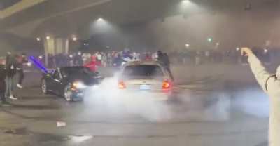 Dude gets hit by a drifting car