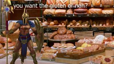Aatrox visits Pantheons' bread store