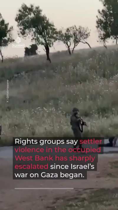 An armed Israeli settler blindfolded and kidnapped a Palestinian man near the village of Beit Iksa in the occupied West Bank, dragging him onto a road as Israeli forces stood nearby. The Palestinian farmer was reportedly trying to reach his land before he