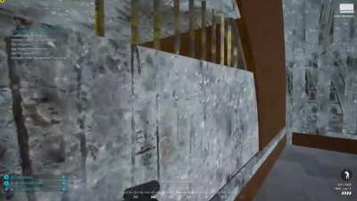 Man gets pushed through a whole to the underside of the map. (Squad)