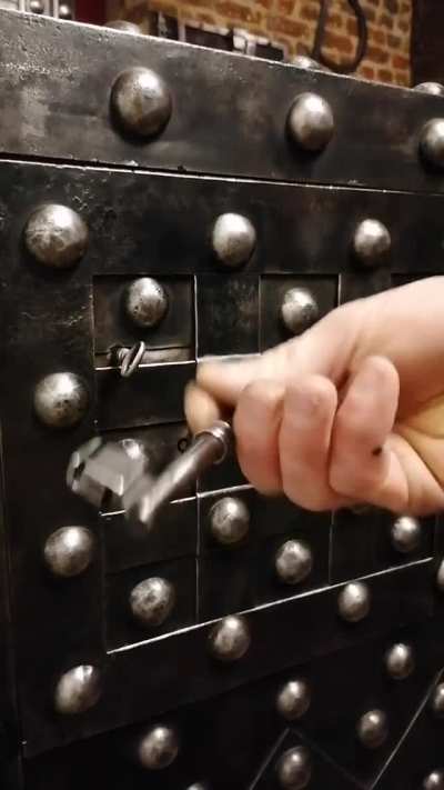 Antique gothic hobnail safe manufactured by Magaud de Charf in Marseilles, France. It requires 3 keys + the knowledge of how to use them
