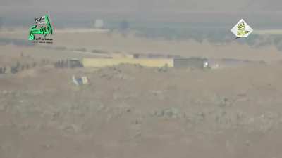 Nour al-Din al-Zenki Movement target a gathering of Hezbollah fighters outside of Aleppo with an 9M113 Kornet - 2016
