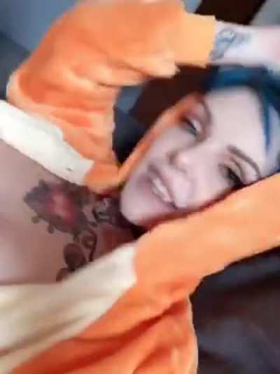 Boobie grab in onesie