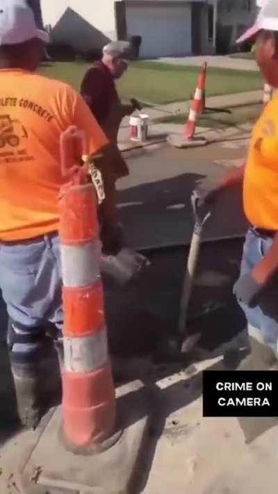 Guy Vandalizes a truck and falls into wet concrete