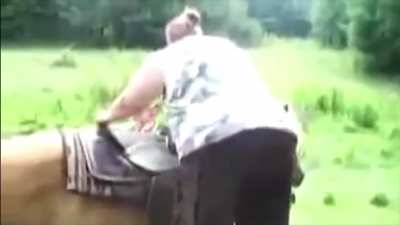 To mount a horse while morbidly obese
