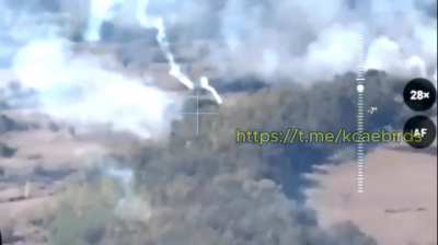 Russians use some kind of incendiary drone to set fire to some positions along a treeline, Kupyansk direction [September 2024]