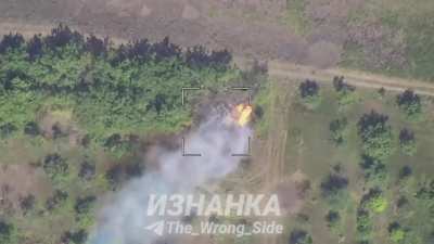 Destruction of a Ukrainian M777 by Krasnopol in Illinka, Luhansk Oblast