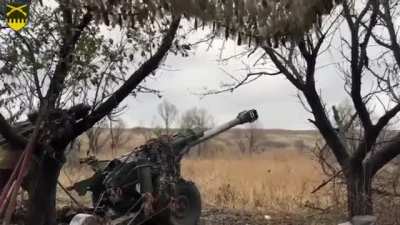 Soldiers from the 92nd Separate Assault Brigade, operating a 2B16 