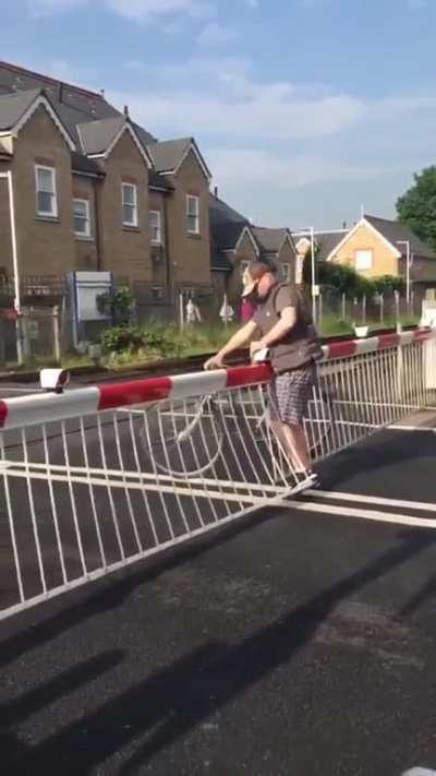 I think he felt the train should have slowed down to let him across...what you say?
