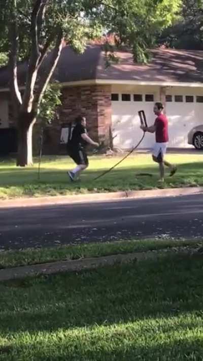Man has a BLM sign in his own yard, Karen comes over shouting white lives matter while he just sprays her