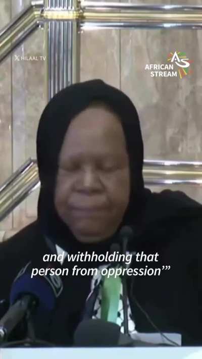South African Foreign Minister Naledi cites hadith on the oppressor & oppressed in an address to a mosque.