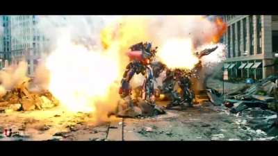 Optimus Prime charges into battle