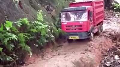 A truck on steep mountain road
