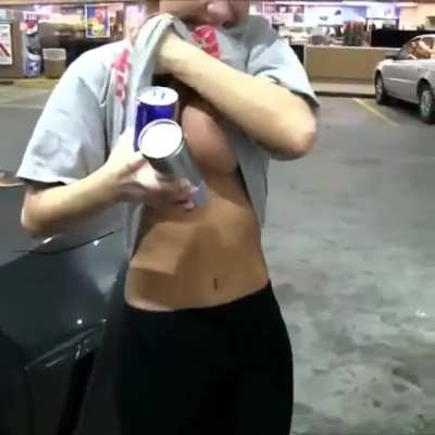 Proud of her boobs