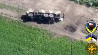 Russian supply truck drove over a landmine. Ukraine, 2022.