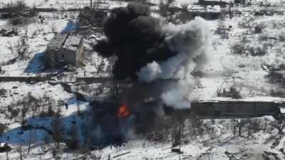 Drone footage from 2022 of a Russian tank blowing up on a mine.