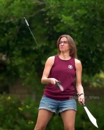 Juggling a knife, machete, and sword
