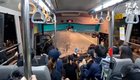 CUHK students drive the school bus themselves to pick up students between the large campus after the shuttle service was suspended. From Hkpusu PressCom