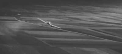 Gun camera footage of an ME262 being shot down by a P51 Mustang (1945, WWII).