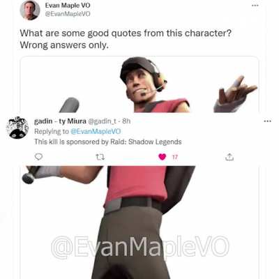 Hey there. Makin an SFM video? Does it have Scout in it? Need voice lines for em? If you answered yes to these, lemme know! I’ve been told I do a decent scout.