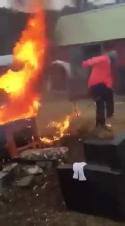 Hey let me blow out the fire in a container full of gas