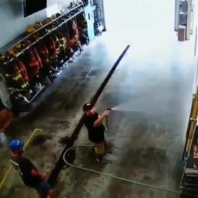 Fireman washing his truck
