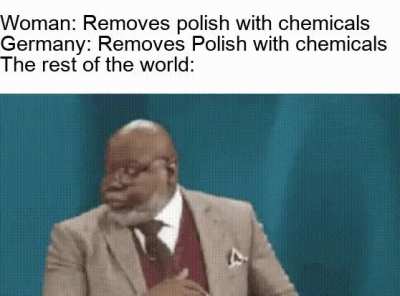 German women removing Polish polish with chemicals