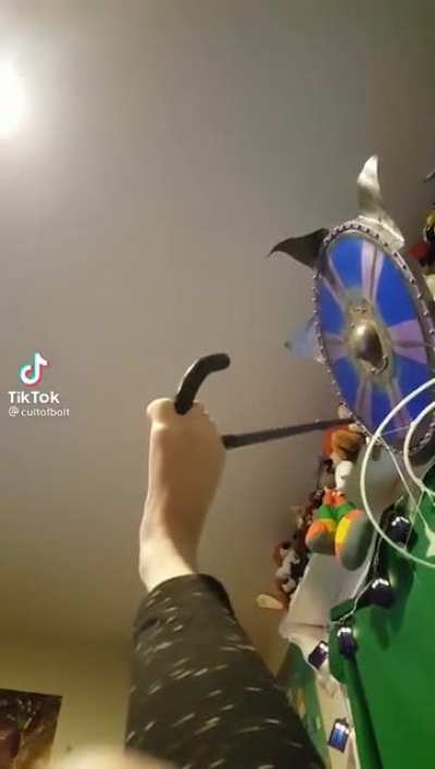 That cane going places! Not the ceiling, but places!