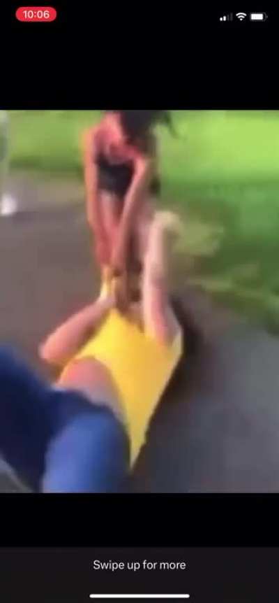 Smaller girl drags bigger girl