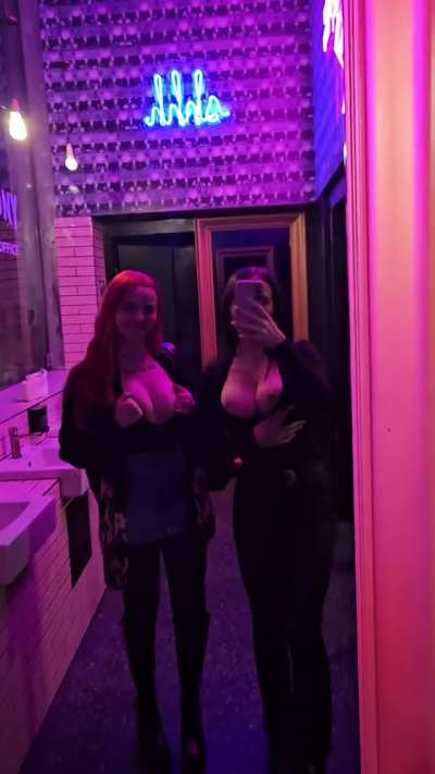 just 2 friends flashing their tits in the bar bathroom ✨