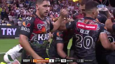 Alex Johnston excited after scoring his first All Stars try
