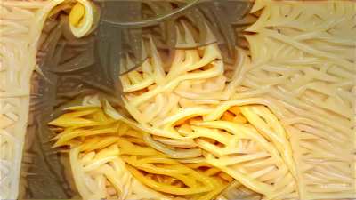 Toothbrush scene but it's spaghetti