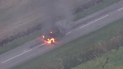 Ru Pov: Burning Ukrainian Armoured Fighting Vehicle somewhere in Kursk