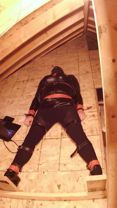 Strapped down and being shocked with chastity cage on.