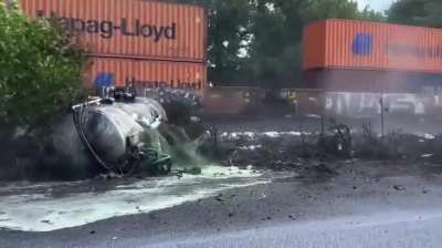 A train hitting a truck full of sewage is never good!