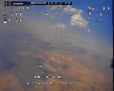 A russian fixed wing surveilance drone is taken out by a fpv drone, and recorded from another fpv drone.