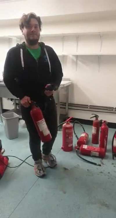 Playing with out of date fire extinguishers...