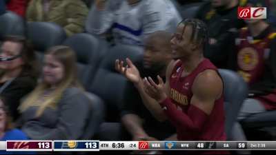 [Highlight] Isaac Okoro pins the ball to the backboard after it goes off the side of the rim, goaltending is called